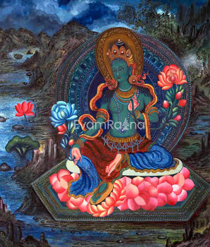 Genuine Hand-Painted Newari Style Green Tara