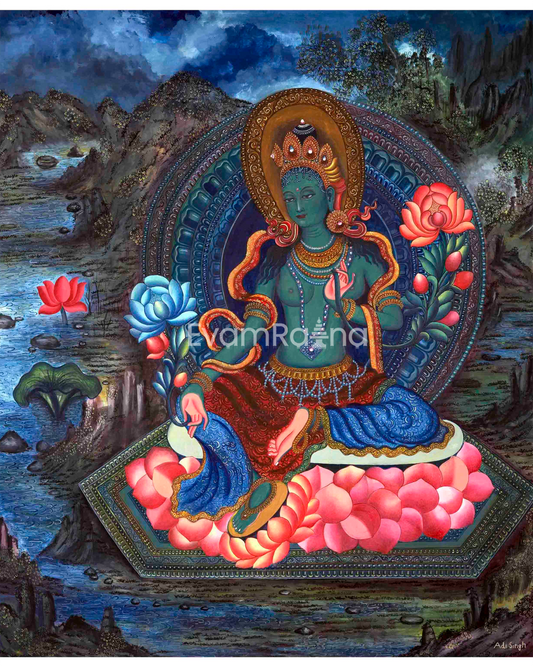 Genuine Hand-Painted Newari Style Green Tara