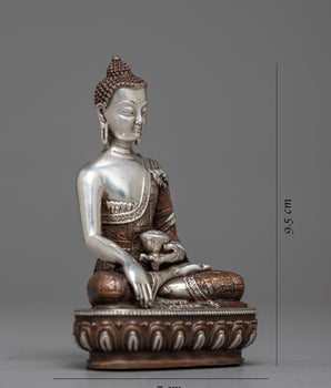 Lord Machine Made Shakyamuni Buddha Statue with Oxidized Copper and Silver Plated