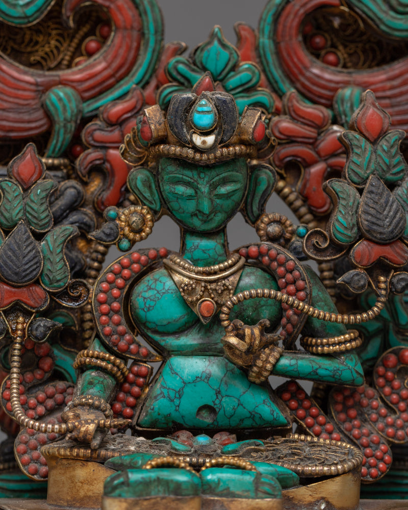Turquoise Green Tara Statue  |  Compassionate Goddess Figure