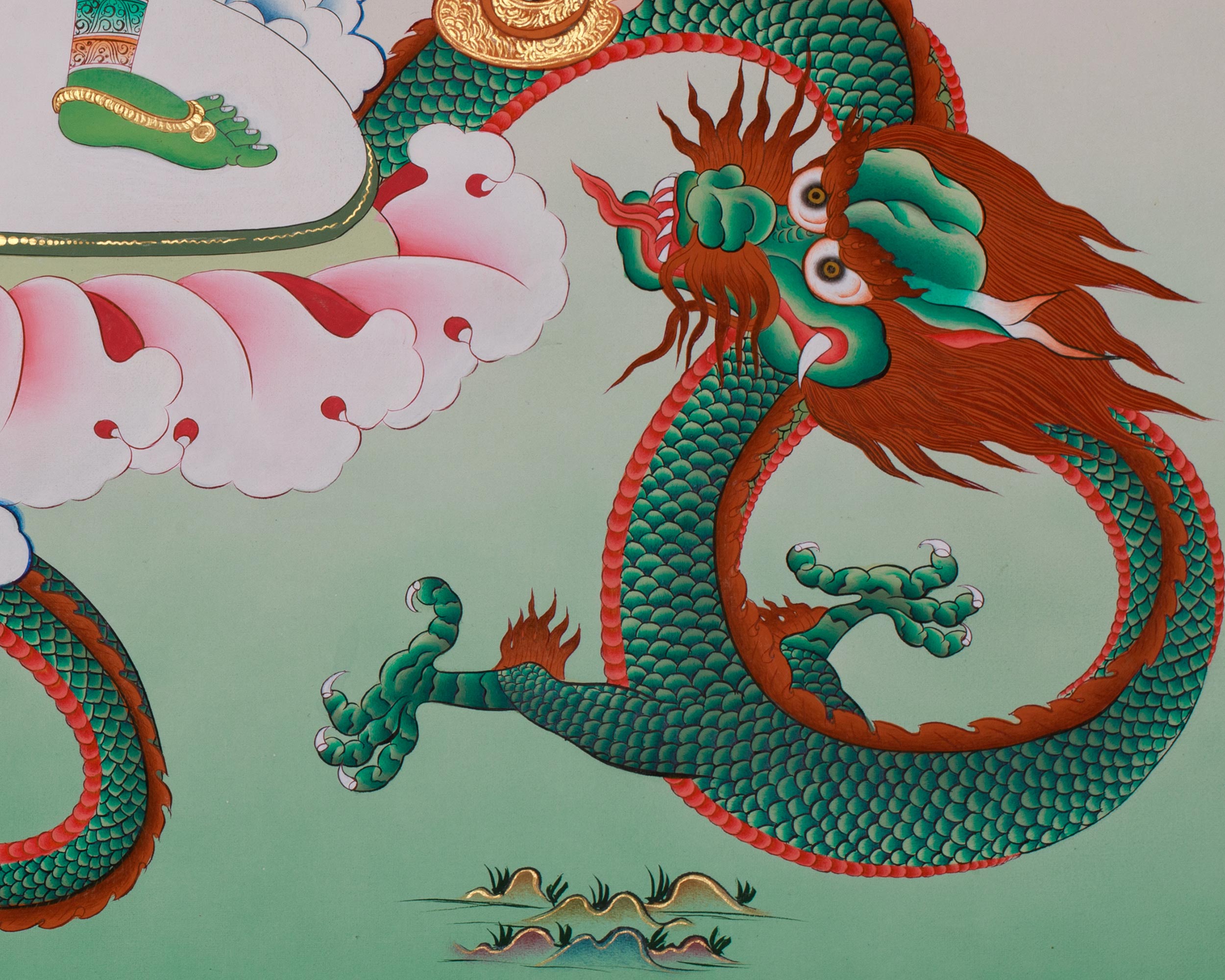 Compassionate Deity Standing Green Tara Thangka | Swift Protection | Shyama Tara