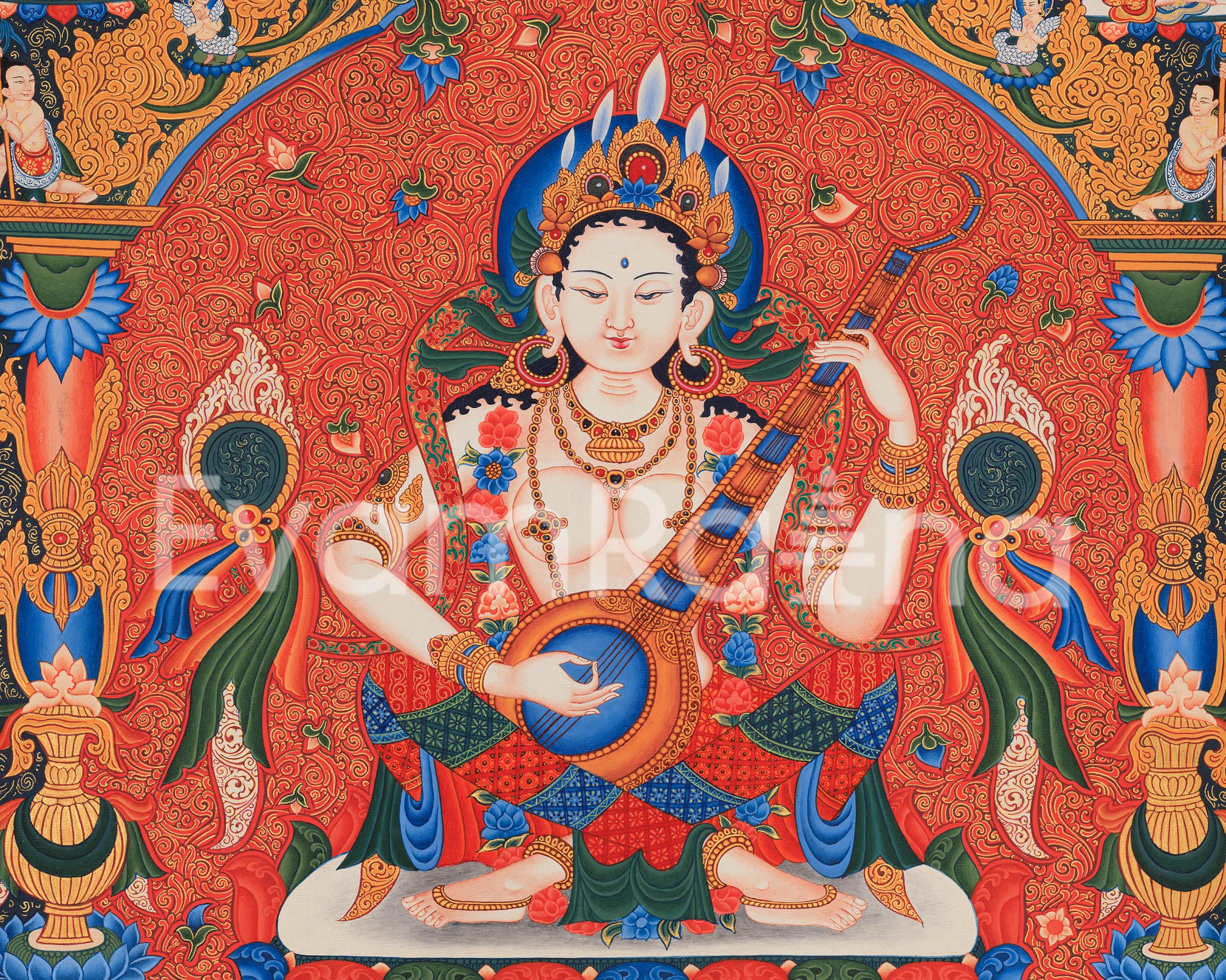 Maa Saraswati Thangka | Digital Canvas Print of Paubha Painting
