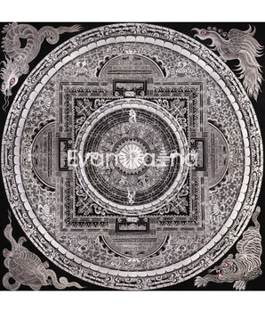 Giclée Mantra Mandala Print | Mythical Creatures, Concentric Circles, and Protective Mantras