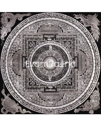 Giclée Mantra Mandala Print | Mythical Creatures, Concentric Circles, and Protective Mantras