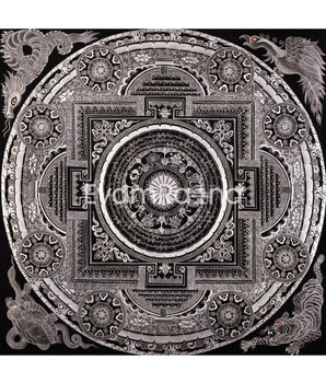 Eight Auspicious Symbol Mantra Mandala | Giclée Cavans Print | Monochromatic Artwork