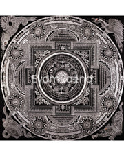 Eight Auspicious Symbol Mantra Mandala | Giclée Cavans Print | Monochromatic Artwork