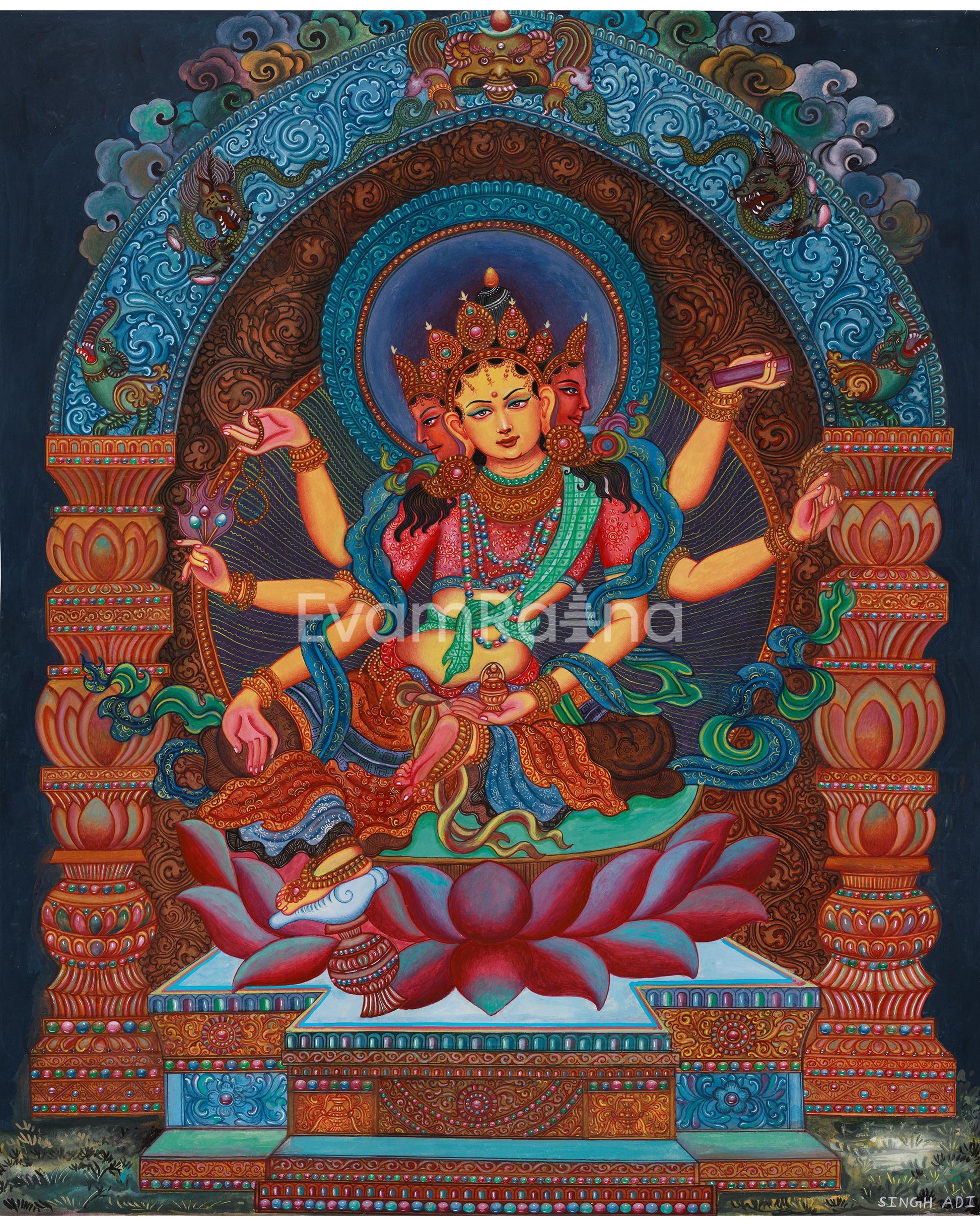 Divine Six-Armed Vasudhara Canvas Print | Buddhist Goddess of Wealth