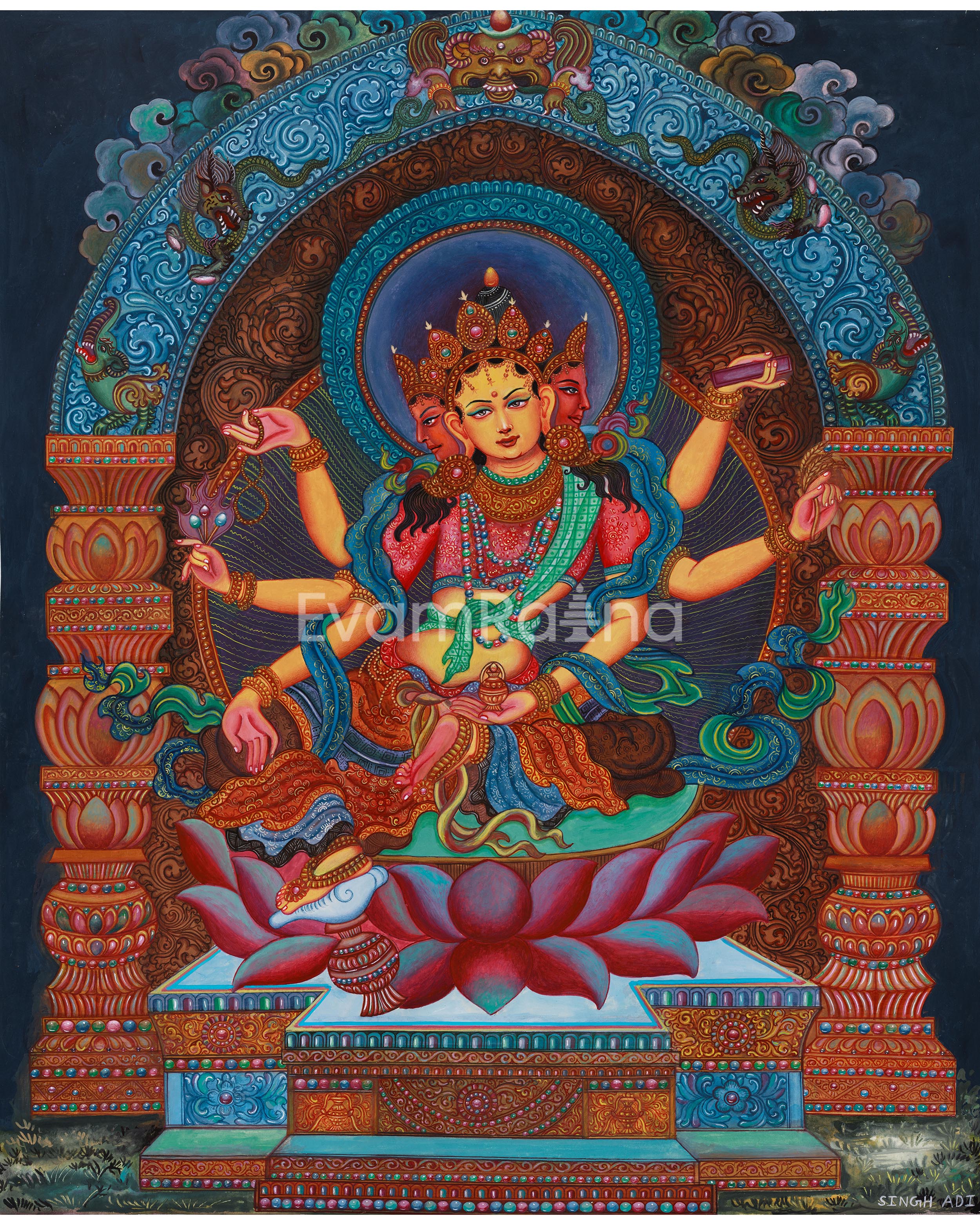 Divine Six-Armed Vasudhara Canvas Print | Buddhist Goddess of Wealth