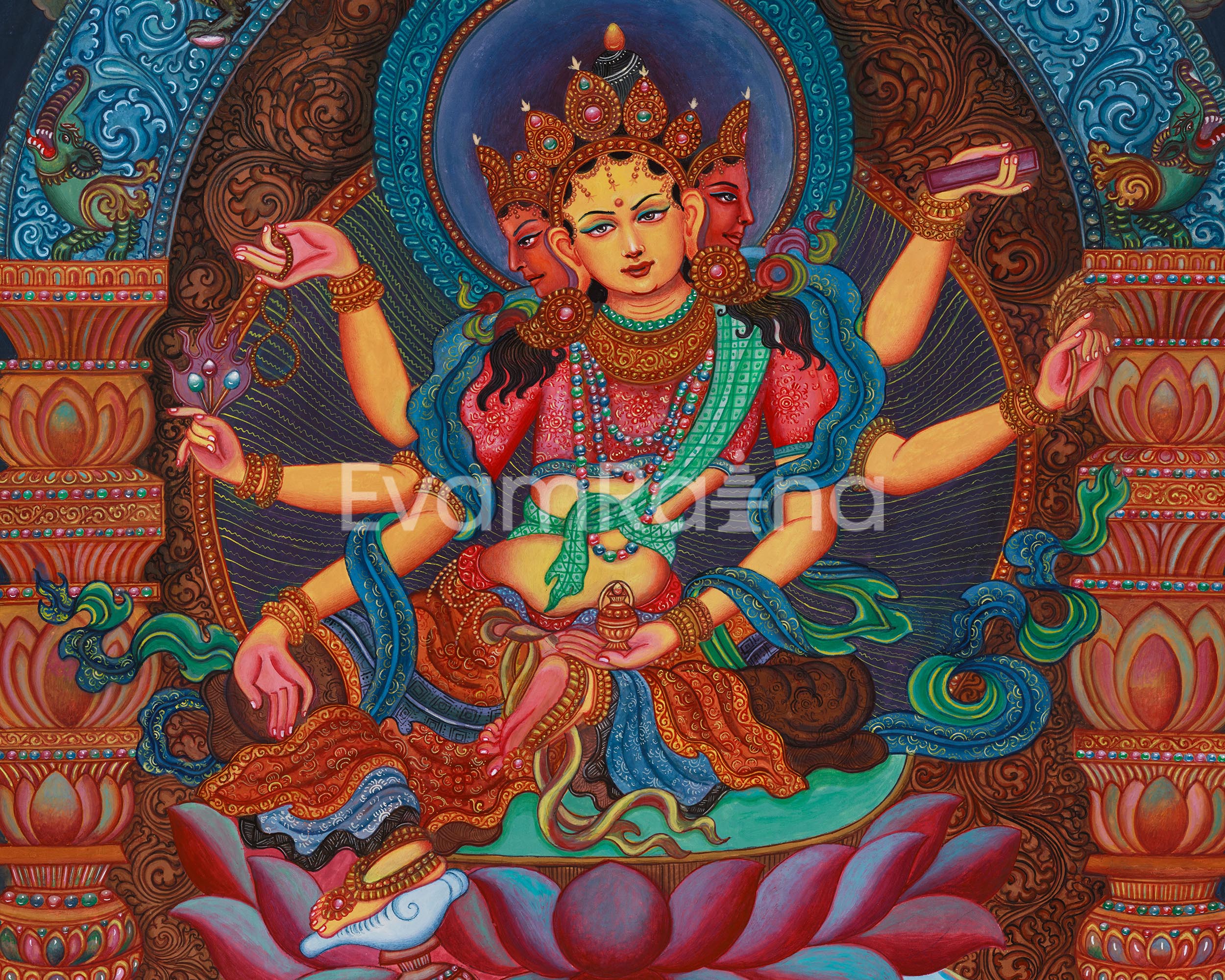Divine Six-Armed Vasudhara Canvas Print | Buddhist Goddess of Wealth