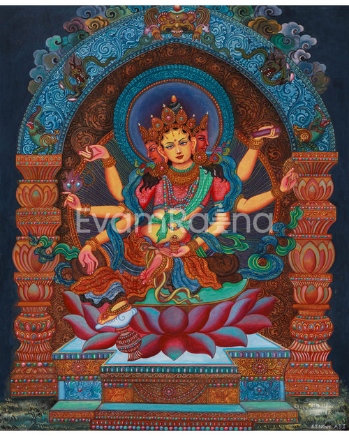 Original 6-Arms Vasudhara Thangka | Hand-Painted Newari Artistry