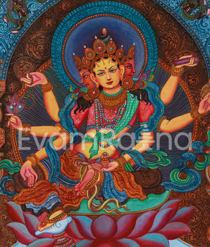 Original 6-Arms Vasudhara Thangka | Hand-Painted Newari Artistry