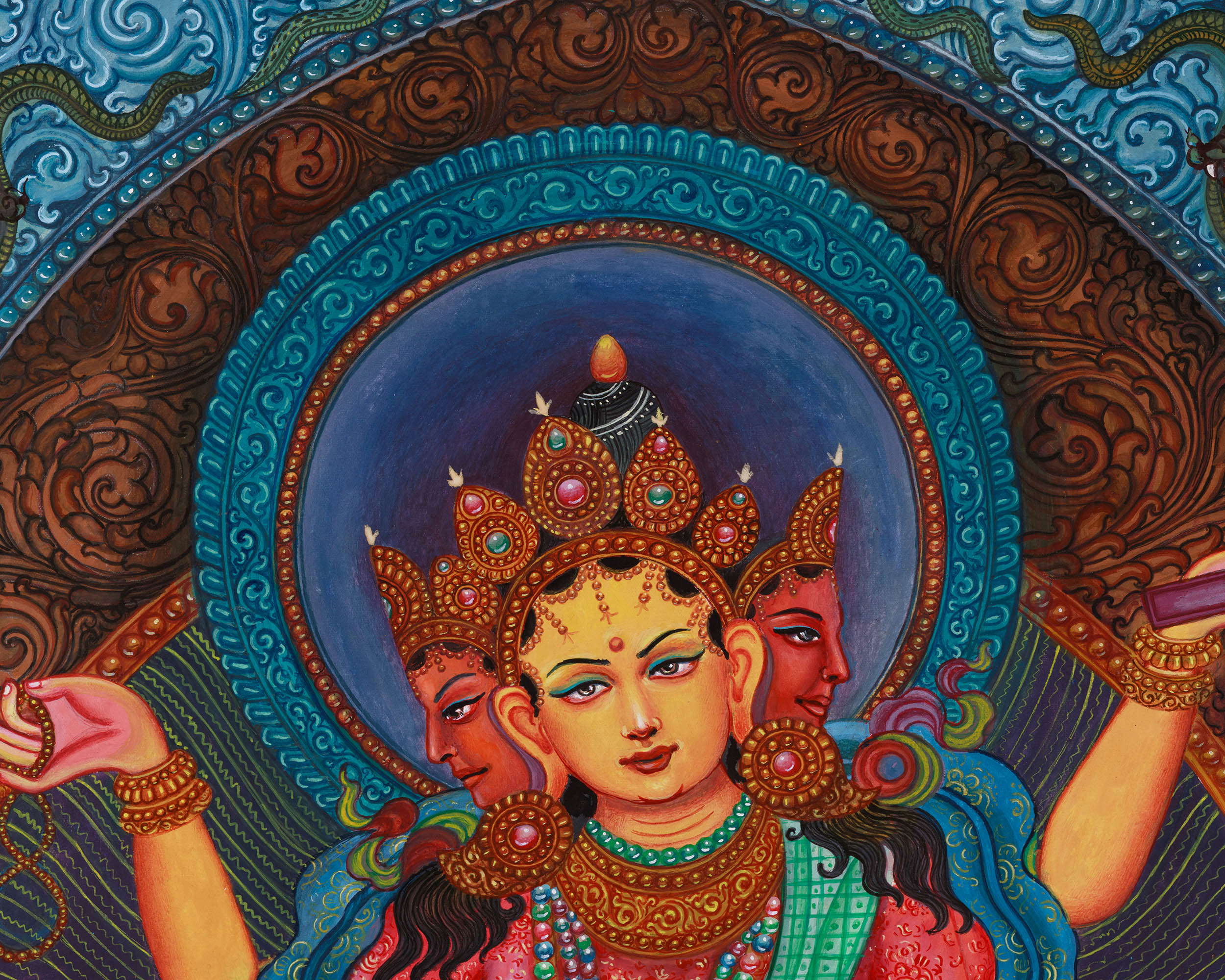 Original 6-Arms Vasudhara Thangka | Hand-Painted Newari Artistry