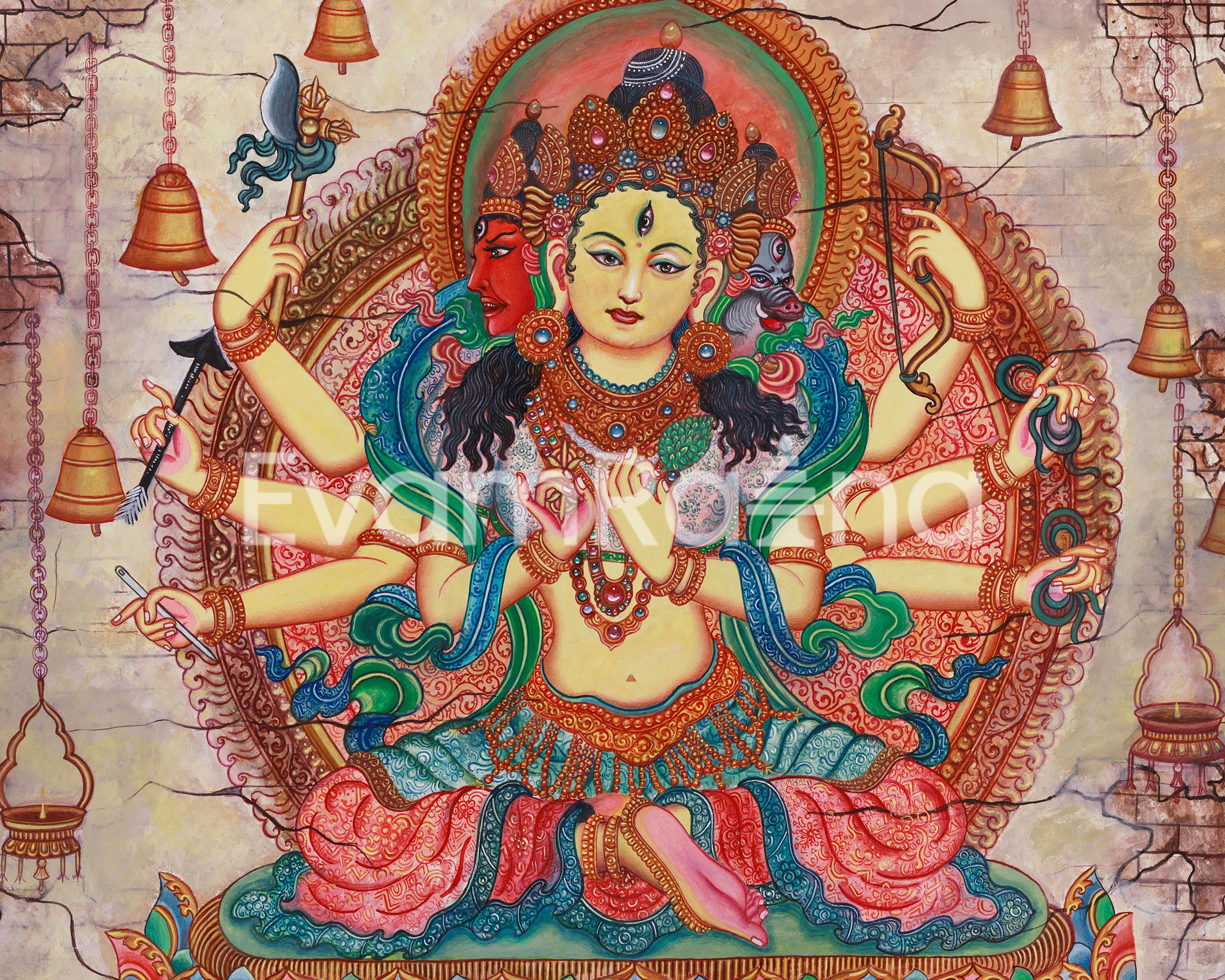 Digital Print of Marichi Devi | Tantric Goddess of Protection on Cotton Canvas