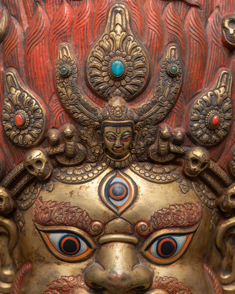 Repousse Mask of Bhairava | Traditional Hindu Deity Wall Art