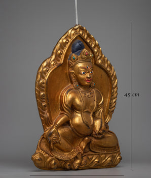 Dzambhala Metal Thanka Wall Hanging |  Traditional Tibetan Prosperity Blessing Art