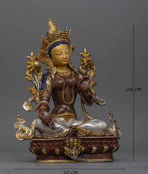 Green Tara 20cm Silver Plated Statue | Symbol of Active Compassion