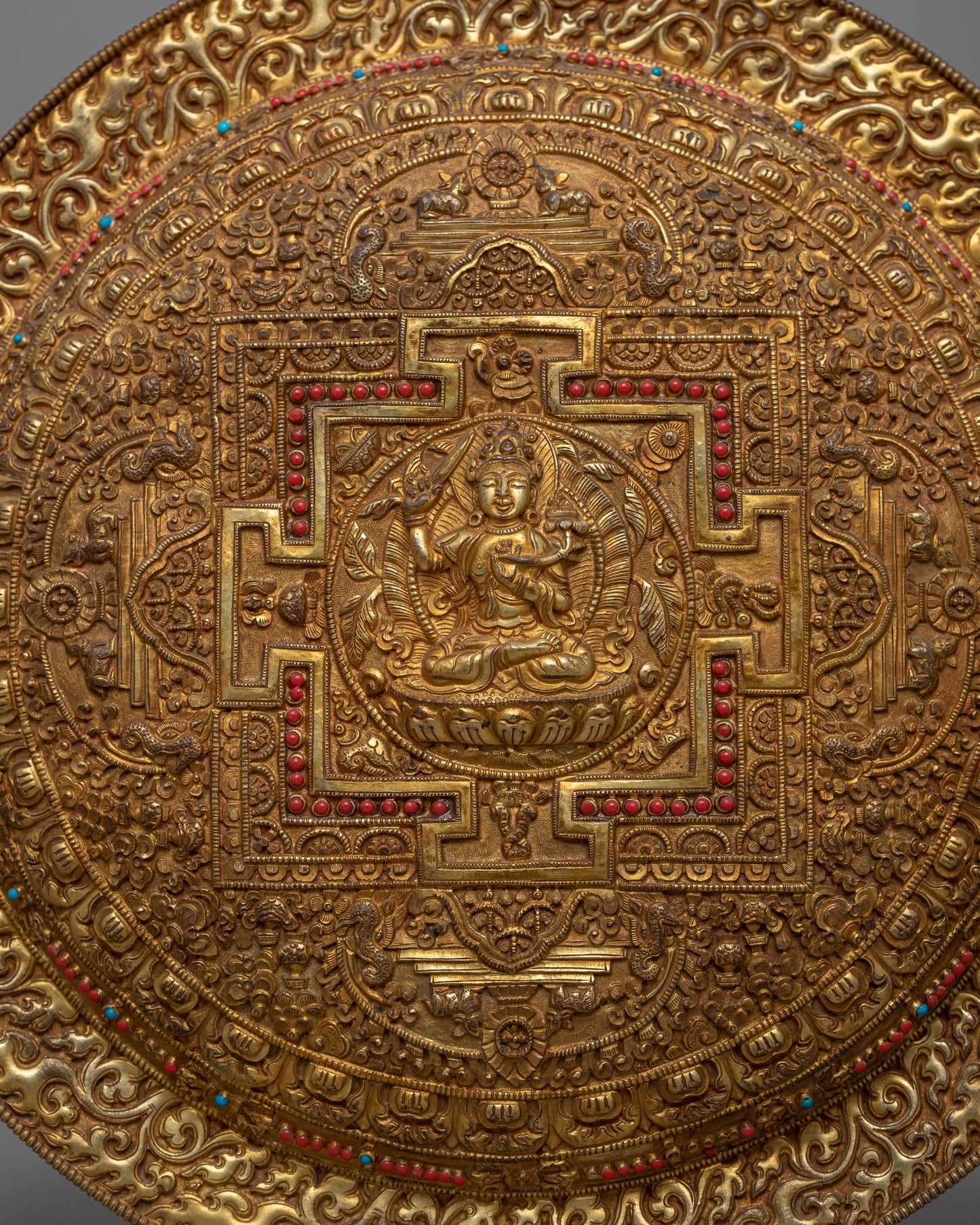 Buddhist Manjushri Copper Mandala Wall Hanging | Sacred Buddhist Wisdom Symbol Wall Art