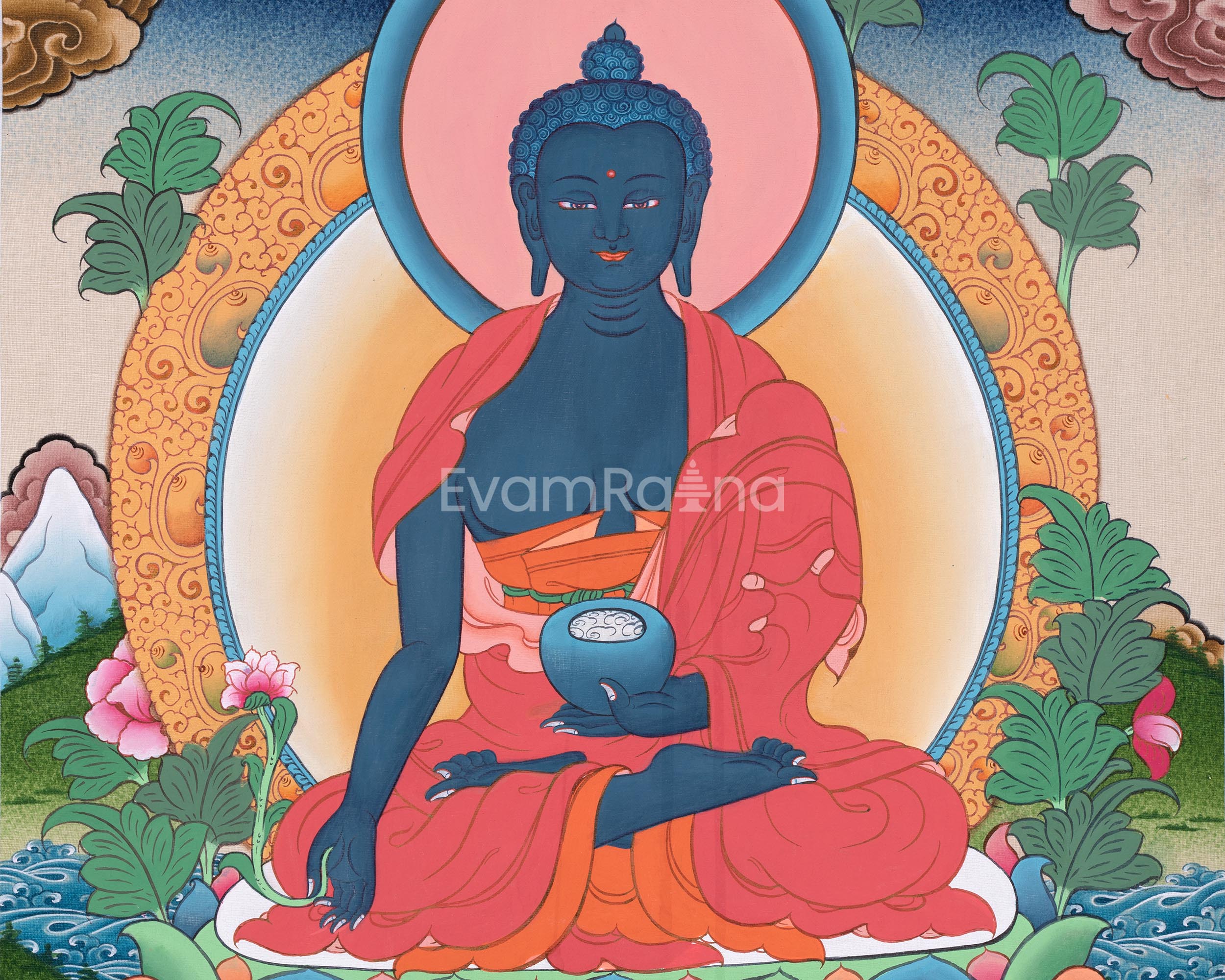 Medicine Buddha Thangka Painting | Hand Painted Healing Buddha | Art for Enlightenment