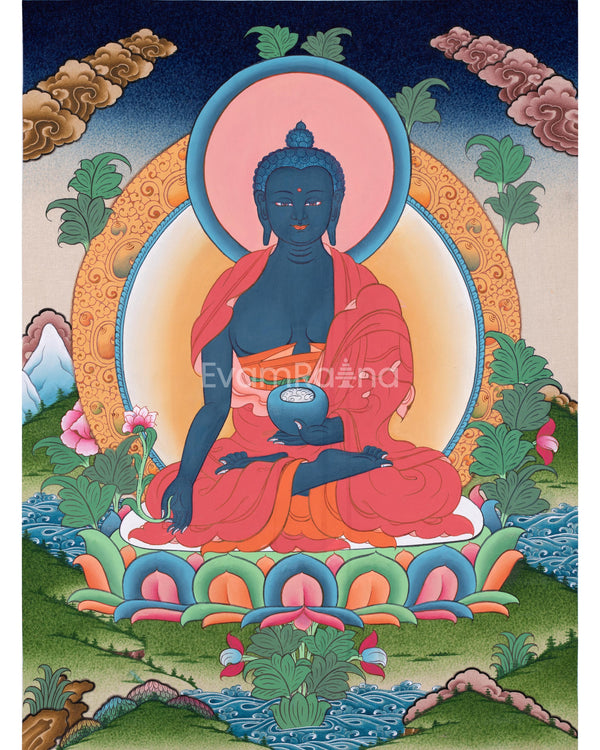 Medicine Buddha Thangka Painting | Hand Painted Healing Buddha | Art for Enlightenment