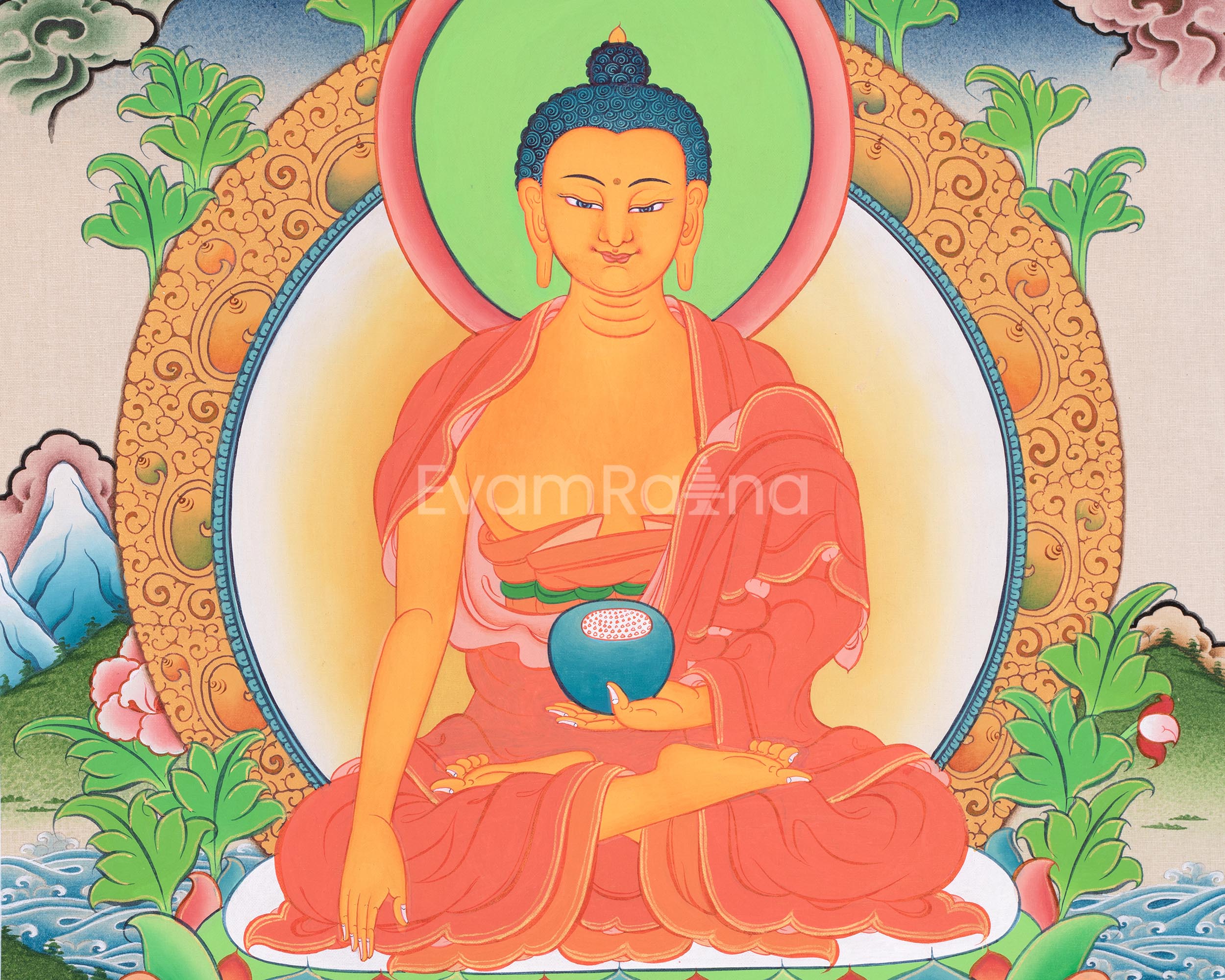 Shakyamuni Buddha Art | Hand Painted Sacred Thangka Painting | Spiritual Wall Decors