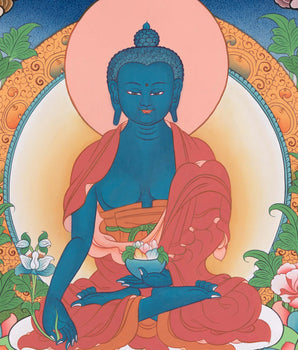 Bhaisajyaguru Thangka Artwork | Hand Painted Medicine Buddha Art | The Healing Buddha