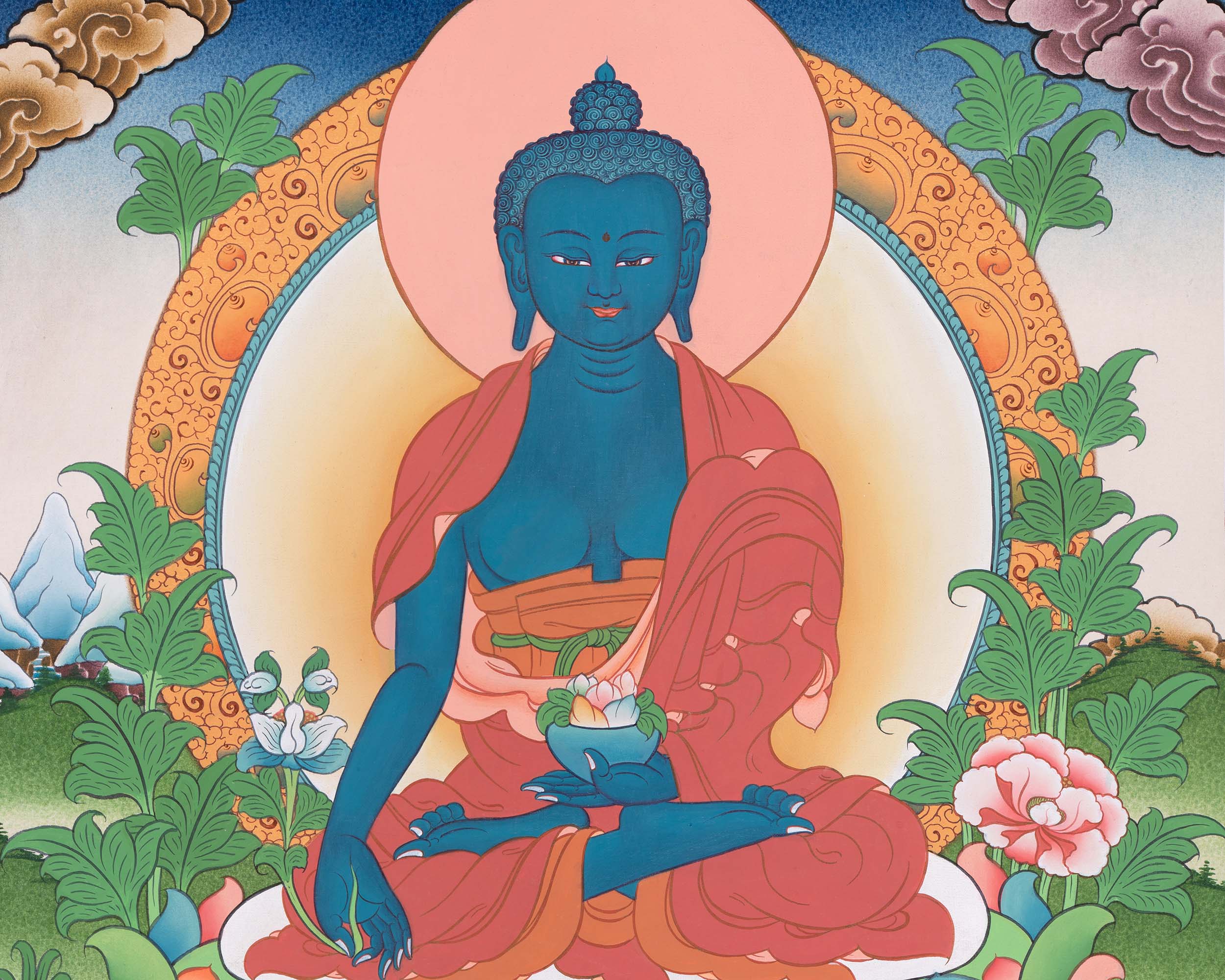 Bhaisajyaguru Thangka Artwork | Hand Painted Medicine Buddha Art | The Healing Buddha