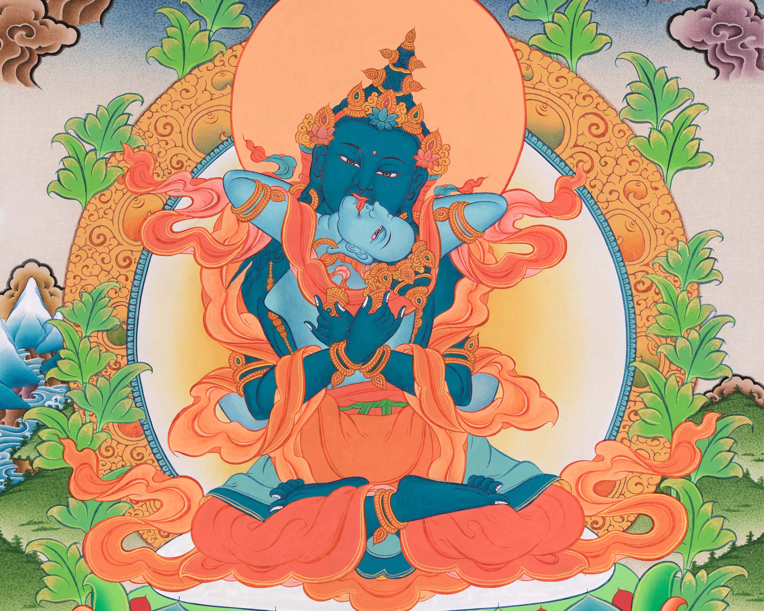 Vajradhara with Union Thangka | The Primordial Buddha | Union of Wisdom and Compassion