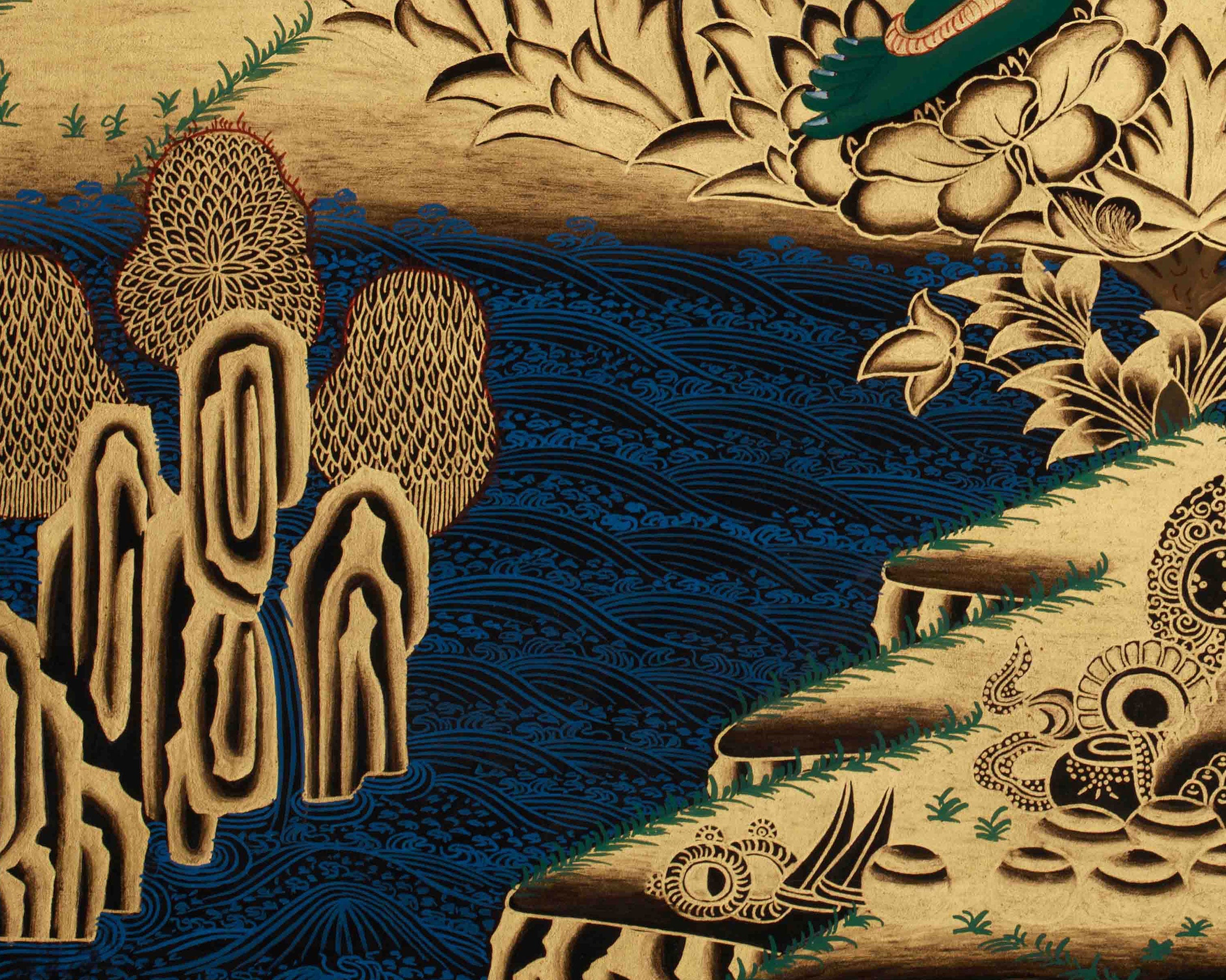 Mother Green Tara Healing Art | Tibetan Buddhist Thangka| Sacred Art Of Wisdom & Swift Blessings