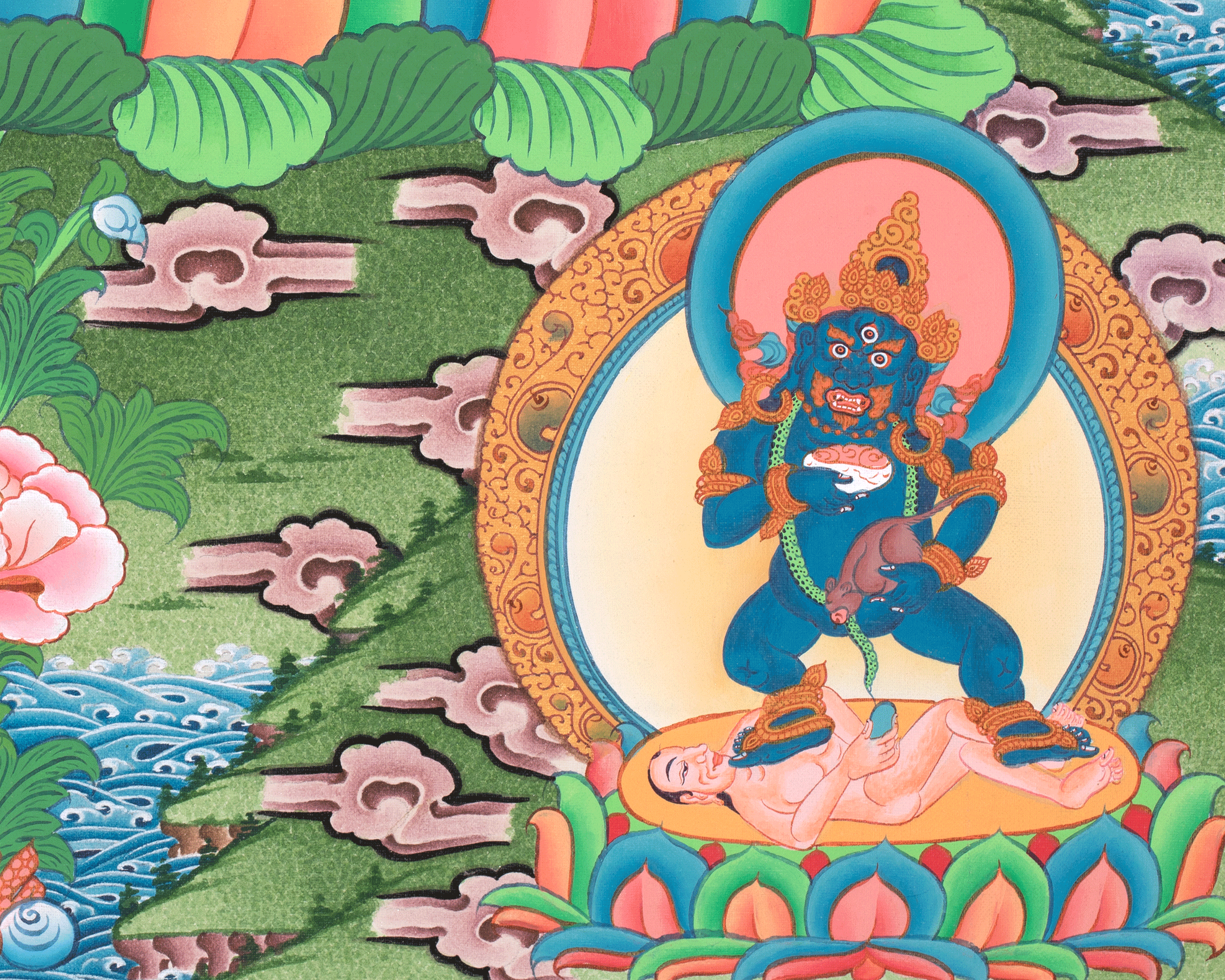 5 Dzambhala Thangka Painting | Lords Of Wealth | Art For Wealth and Abundance