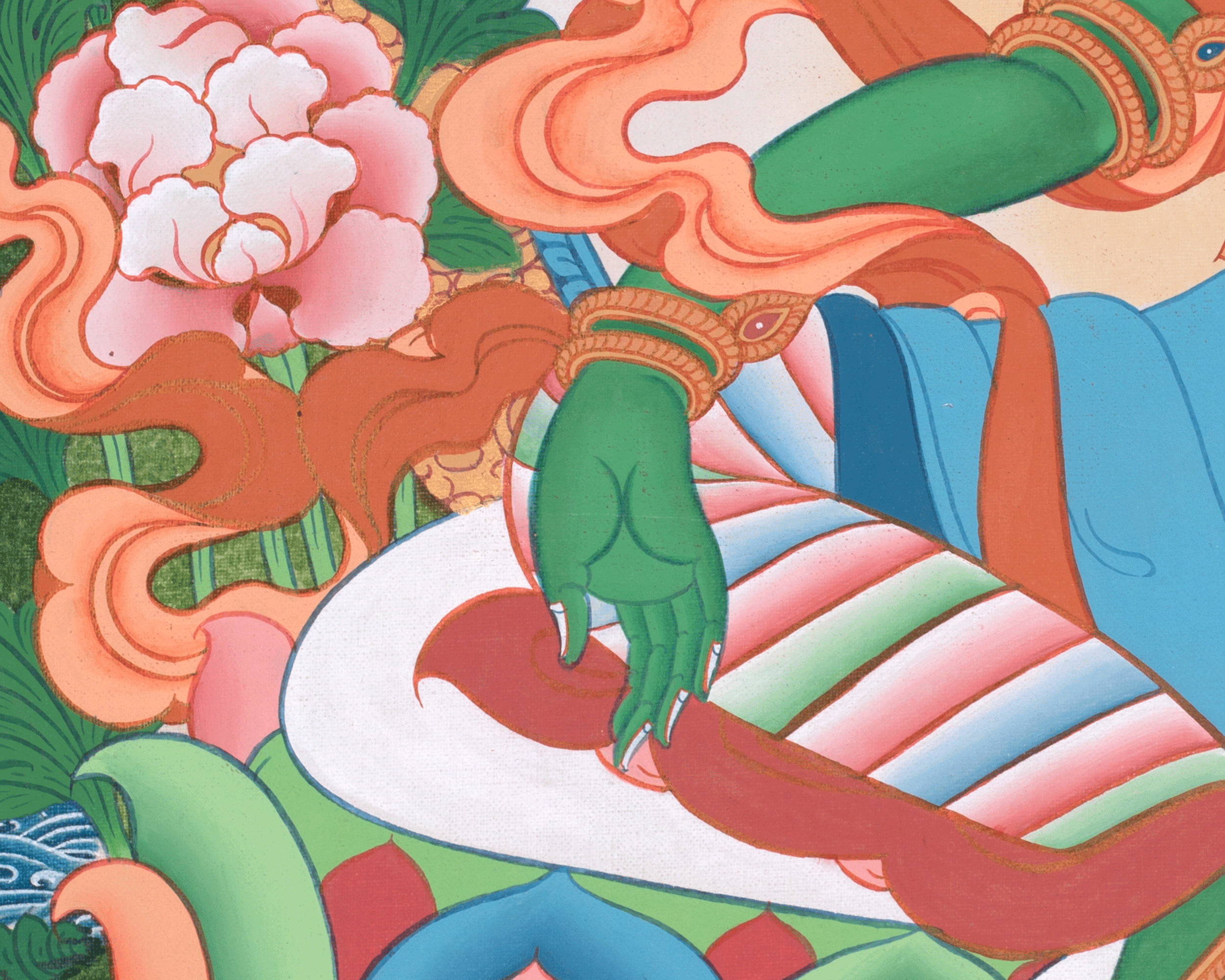 Green Tara Thangka with Other Deities | Wall Art for Tranquility