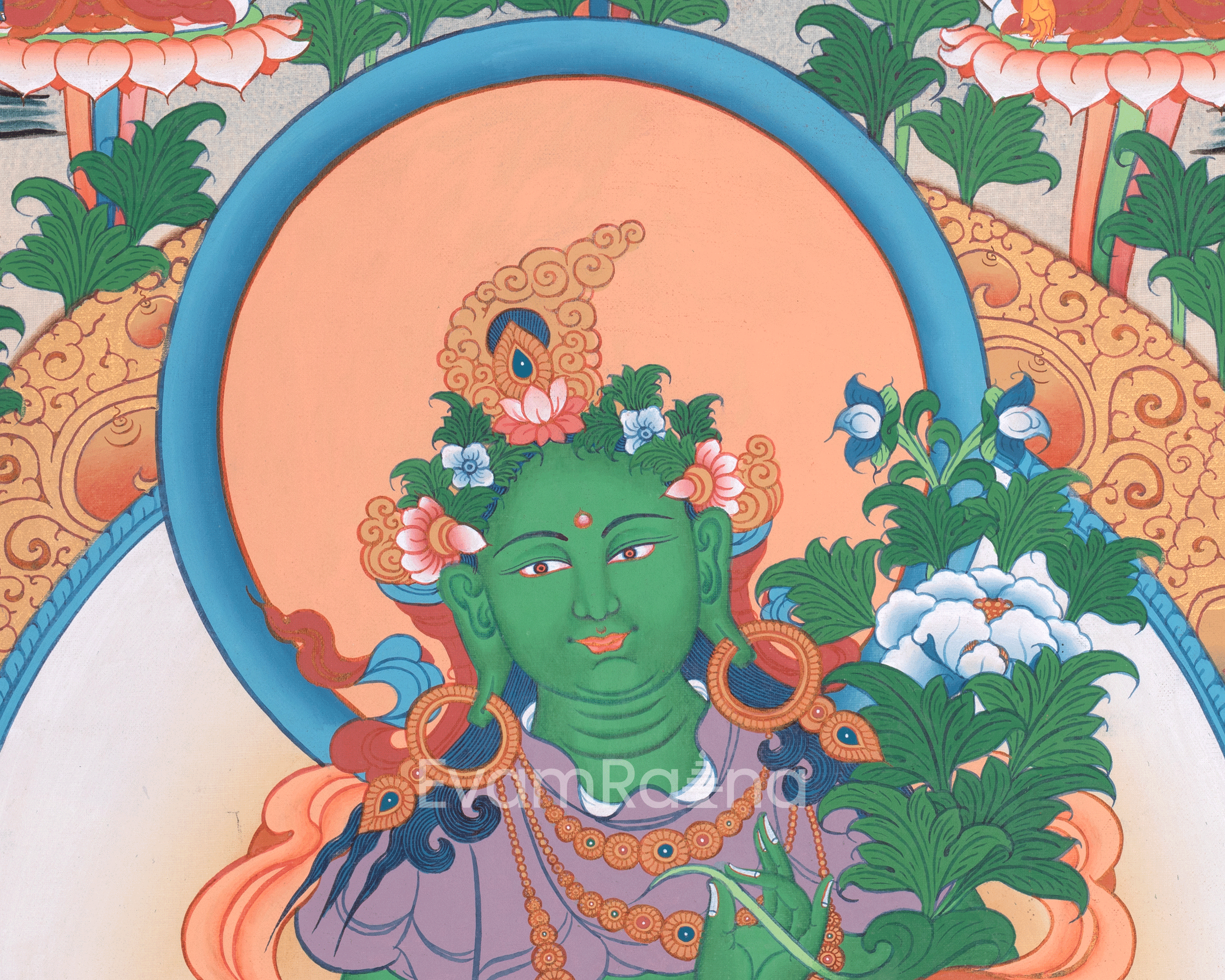 Green Tara Thangka with Other Deities | Wall Art for Tranquility