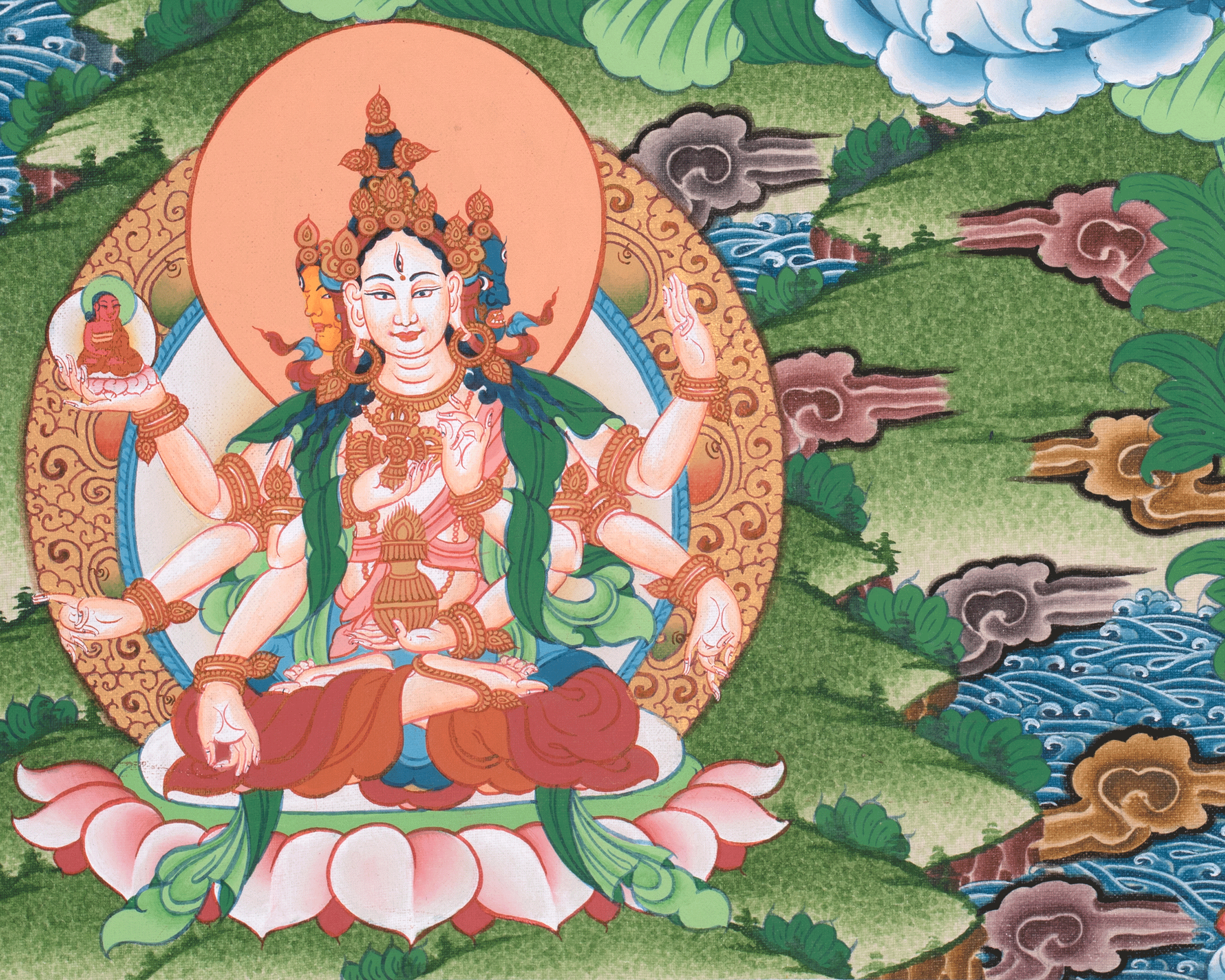 Green Tara Thangka with Other Deities | Wall Art for Tranquility
