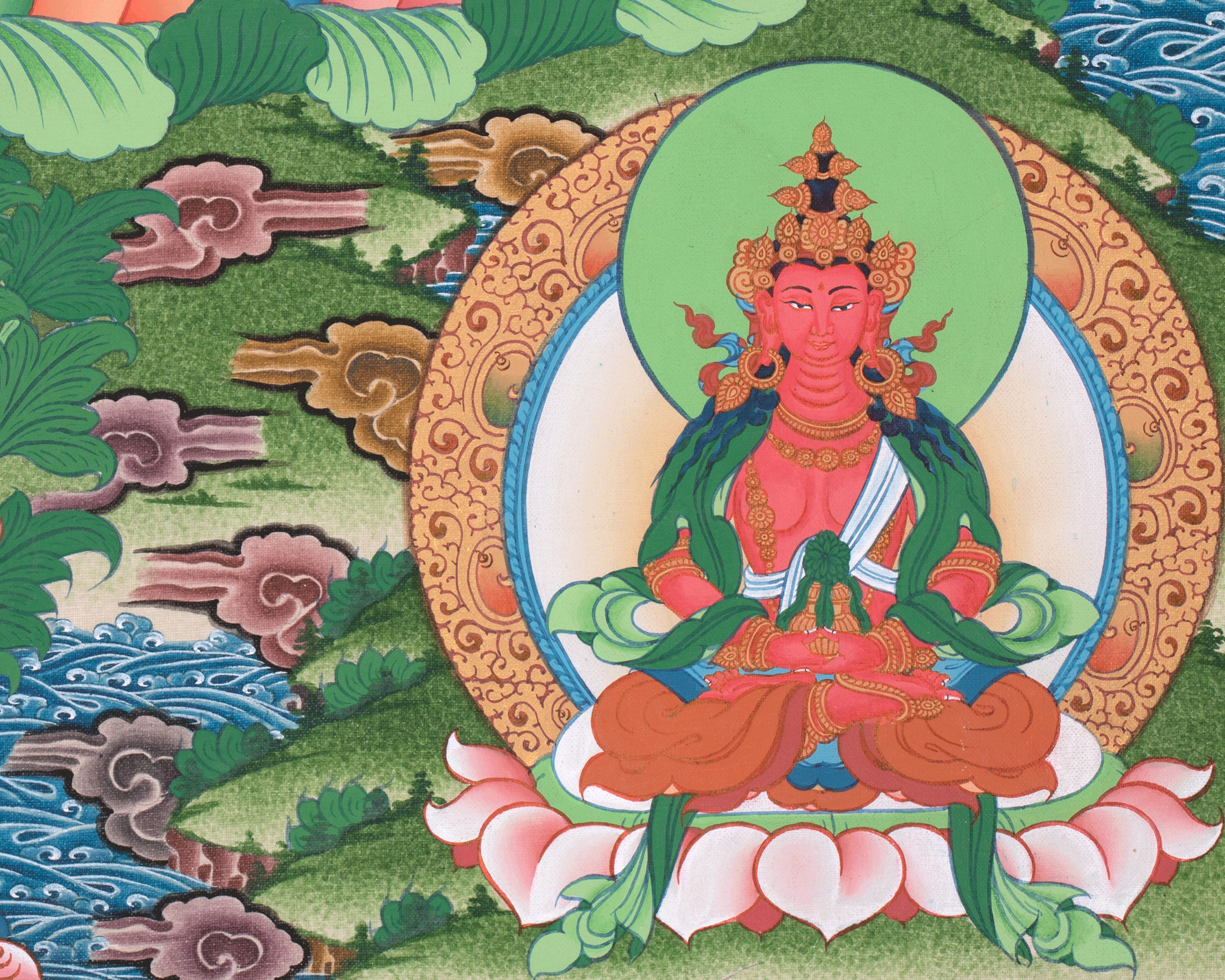 Green Tara Thangka with Other Deities | Wall Art for Tranquility