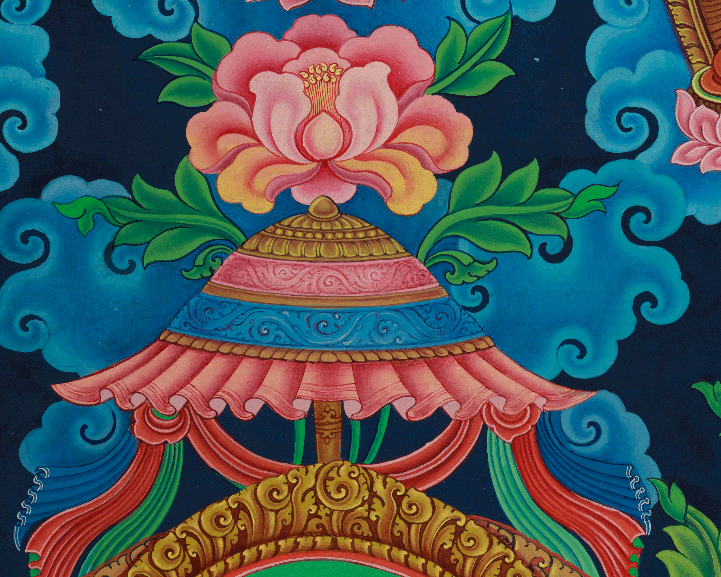 Exquisite Manjushri Painting | 5 Dhyani Buddhas and Bodhisattva | Tibetan Buddhist Wisdom Art