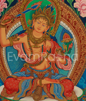 Exquisite Manjushri Painting | 5 Dhyani Buddhas and Bodhisattva | Tibetan Buddhist Wisdom Art