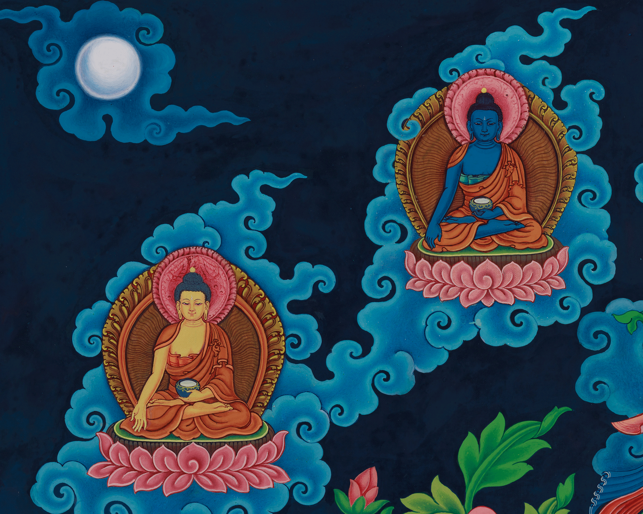 Exquisite Manjushri Painting | 5 Dhyani Buddhas and Bodhisattva | Tibetan Buddhist Wisdom Art