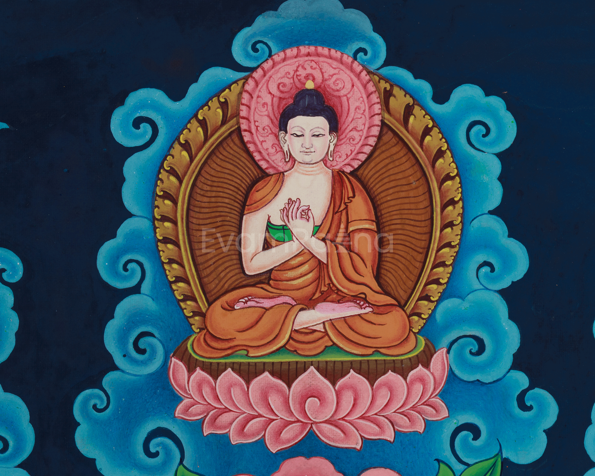 Exquisite Manjushri Painting | 5 Dhyani Buddhas and Bodhisattva | Tibetan Buddhist Wisdom Art