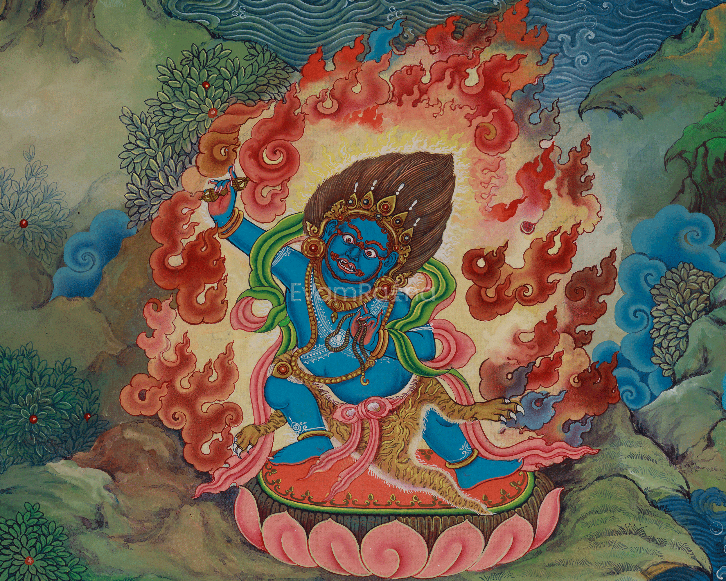 Exquisite Manjushri Painting | 5 Dhyani Buddhas and Bodhisattva | Tibetan Buddhist Wisdom Art