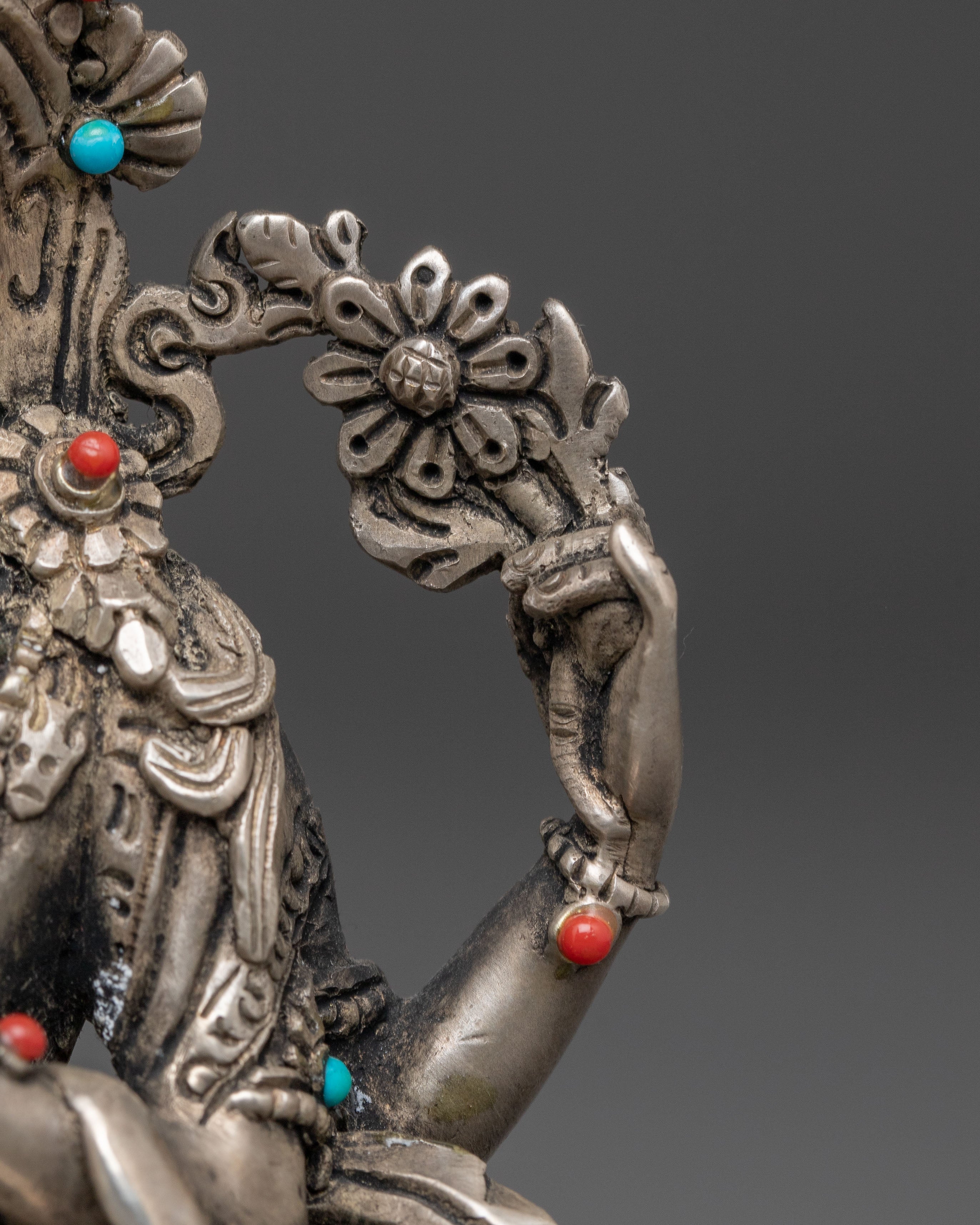 Handmade Silver Chenrezig Statue | Compassion Buddha Sculpture
