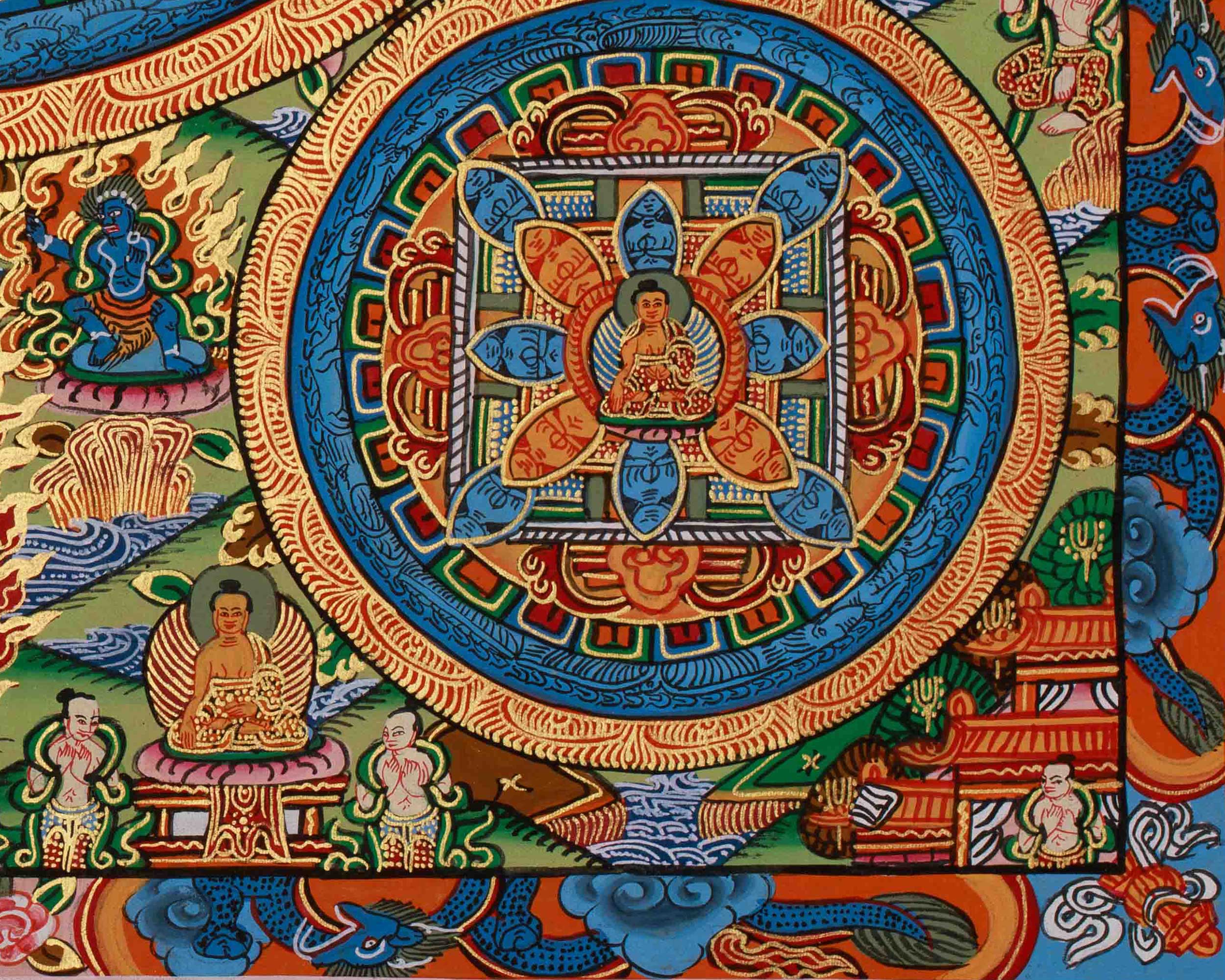 Himalayan Buddha Mandala Artwork | Buddhist Thangka Of Wisdom and Awakened Energy | Spiritual Home Decor