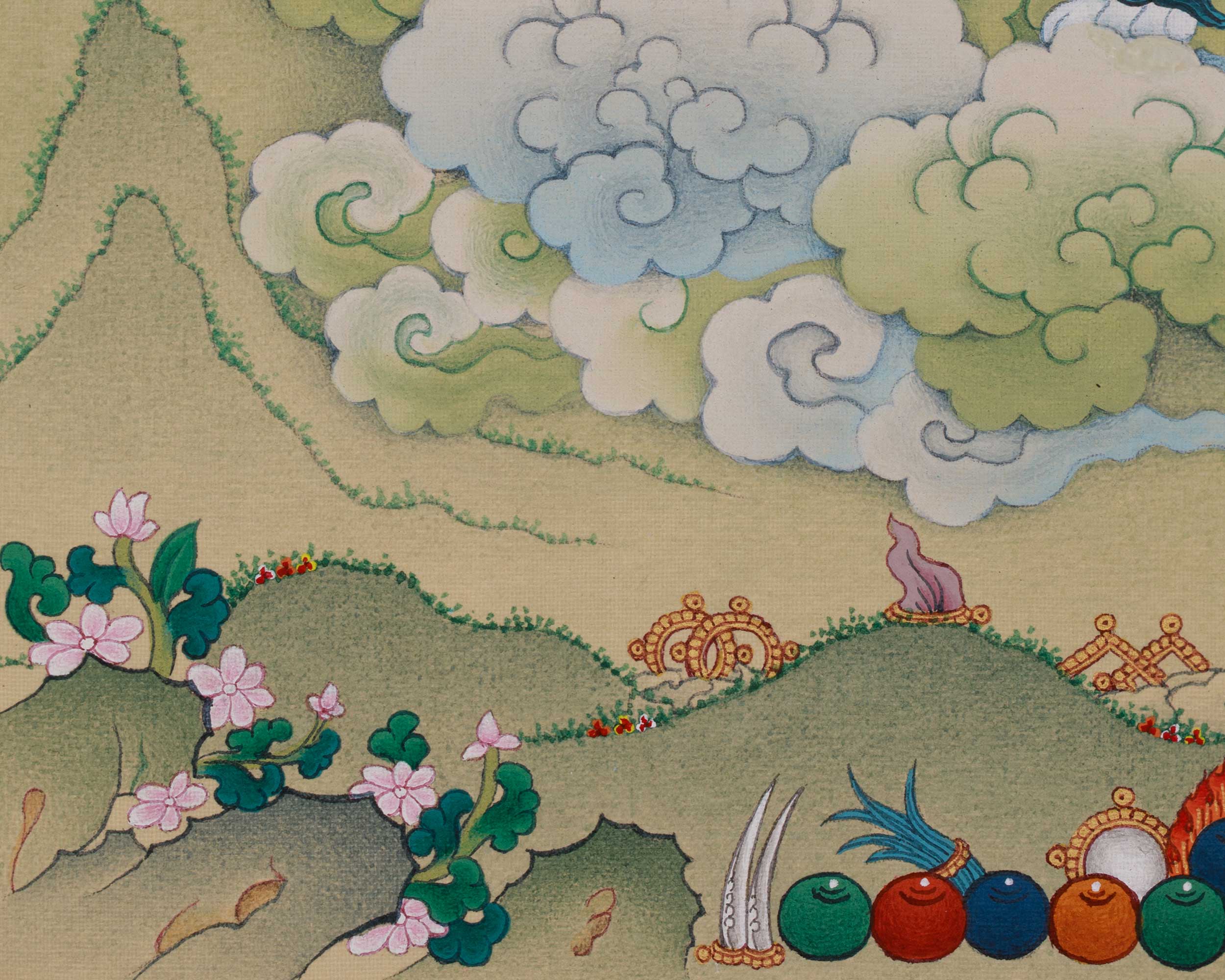 Traditional Tsheringma With Milarepa Thangka | Symbolized Wisdom and Spiritual Guidance