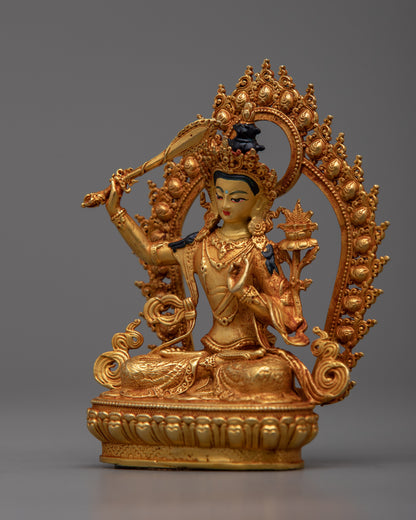 Mini Manjushri Statue | Machine-Made on Copper Body, Symbolizing Wisdom