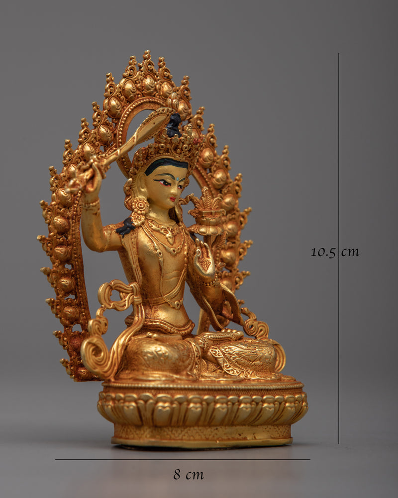 Mini Manjushri Statue | Machine-Made on Copper Body, Symbolizing Wisdom