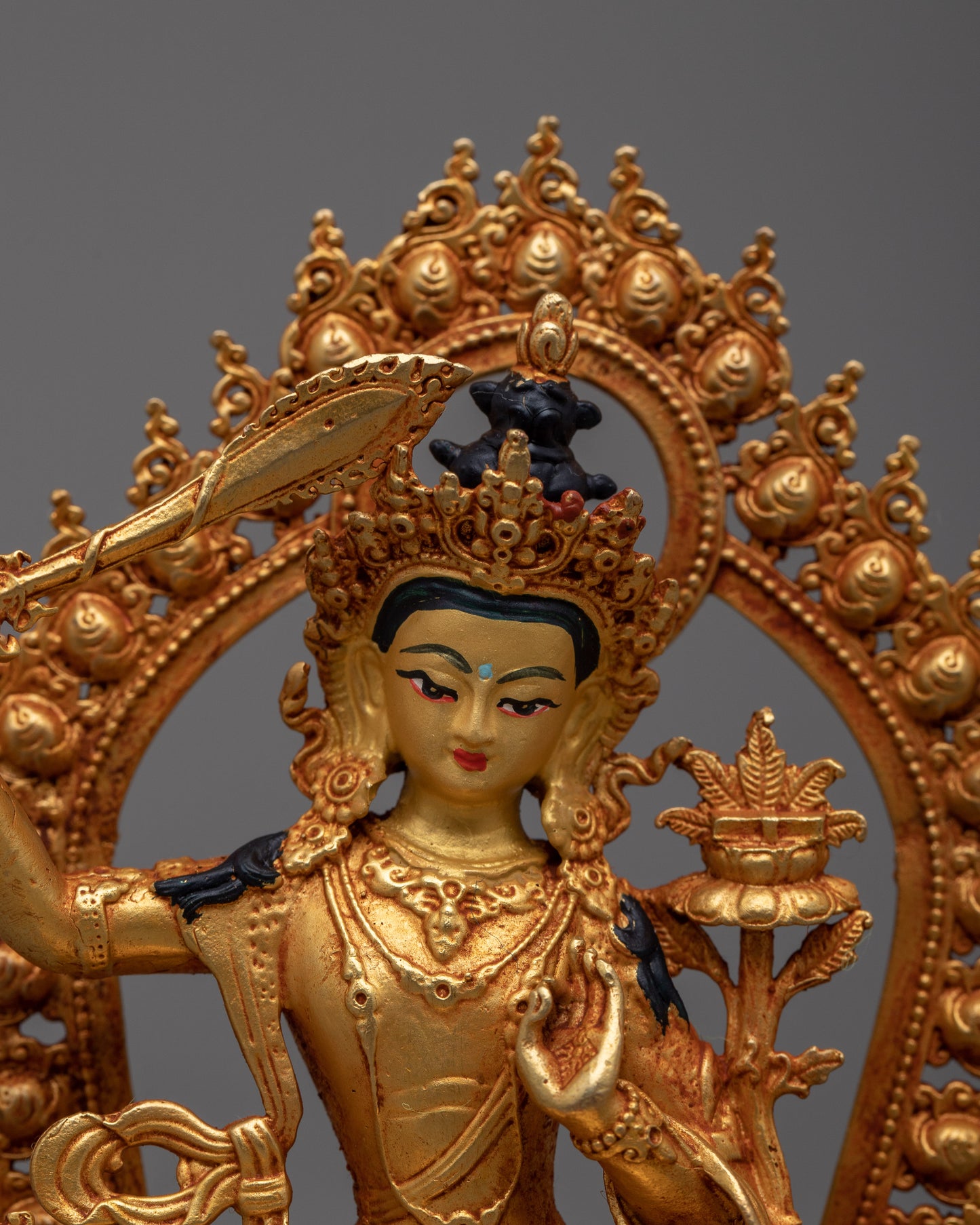 Mini Manjushri Statue | Machine-Made on Copper Body, Symbolizing Wisdom