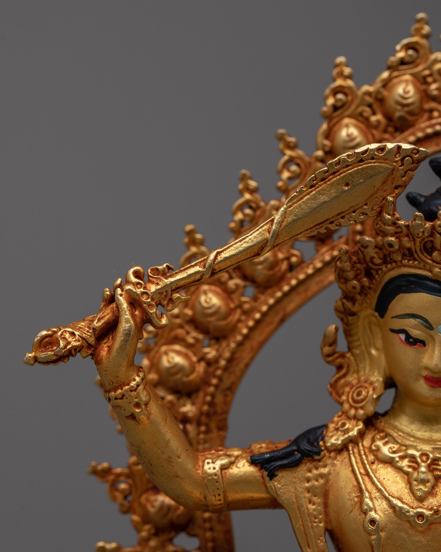 Mini Manjushri Statue | Machine-Made on Copper Body, Symbolizing Wisdom