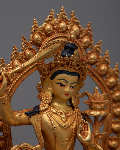 Mini Manjushri Statue | Machine-Made on Copper Body, Symbolizing Wisdom