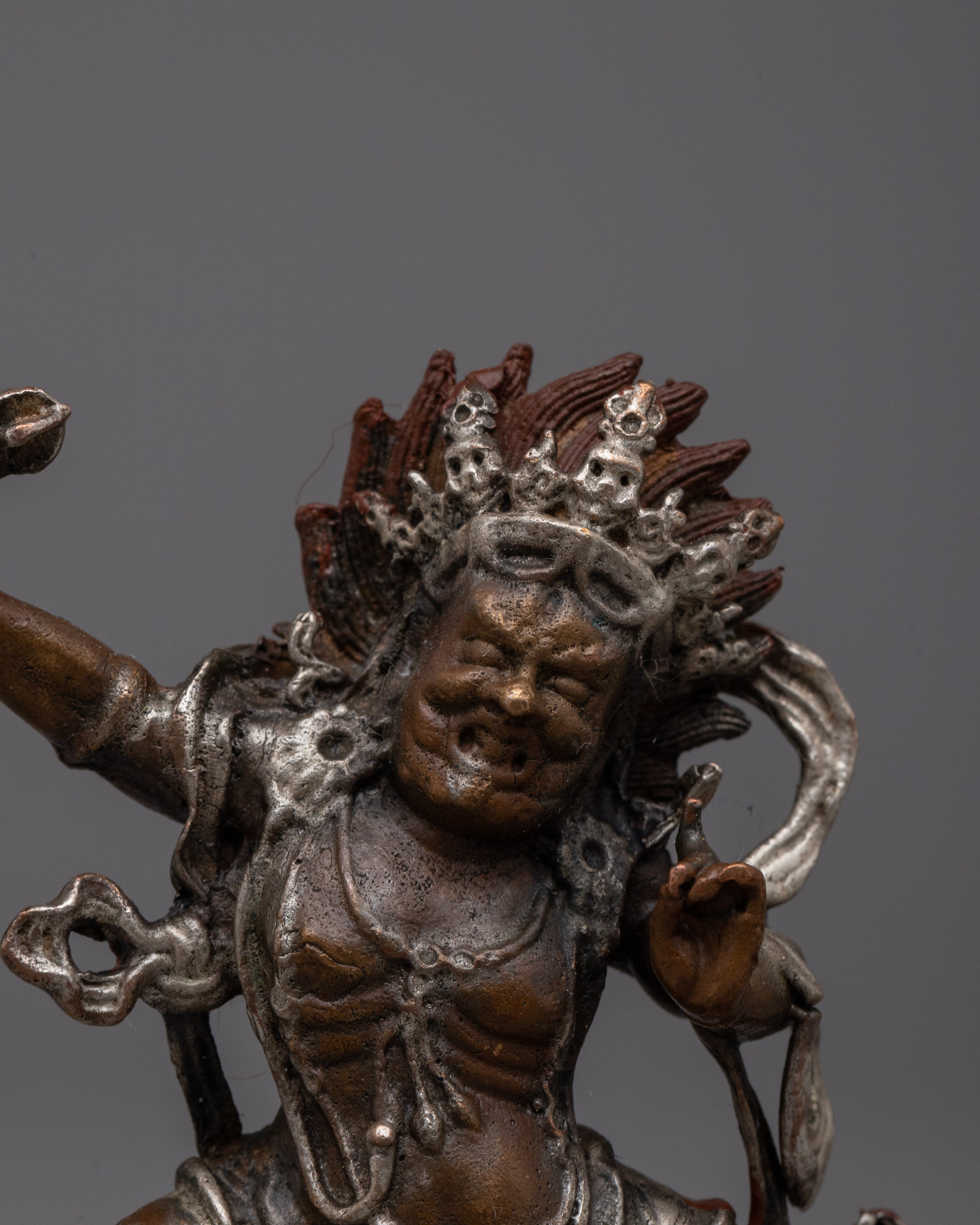 Copper Oxidized Vajrapani Statue | Machine Made Protector Deity Sculpture