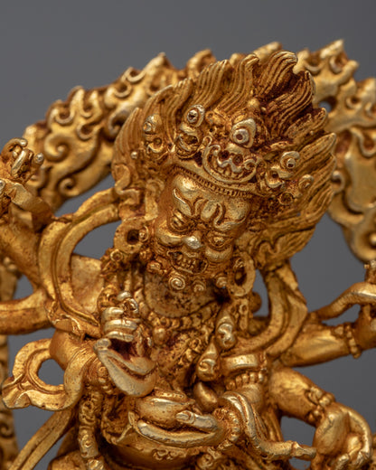 Machine Made Mahakala Statue |  Copper Body for Powerful Tibetan Buddhist Decor