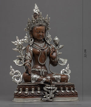 Green Tara Copper Sculpture | Tibetan Art Plated with Silver