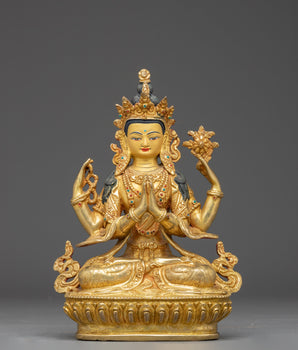 Copper Chenrezig Statue: Lord of Compassion